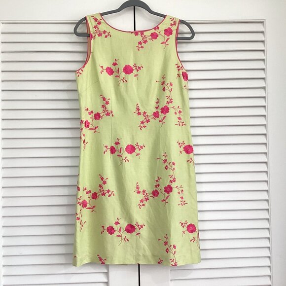 Coldwater Creek Sleeveless Floral Embroidered Dress Green & Pink Linen Blend Siz - Picture 2 of 12